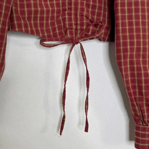 Levis Plaid Crop Blouse Devin Puff Sleeve Top Western Country Red SZ Small - Picture 7 of 16